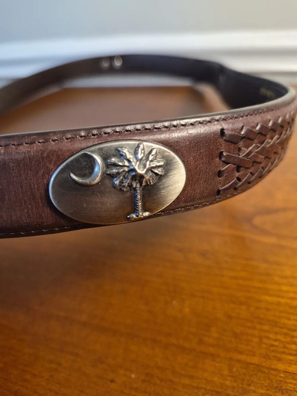 Men's Dark Brown Leather Belt with Silver Western Buckle Size 46
